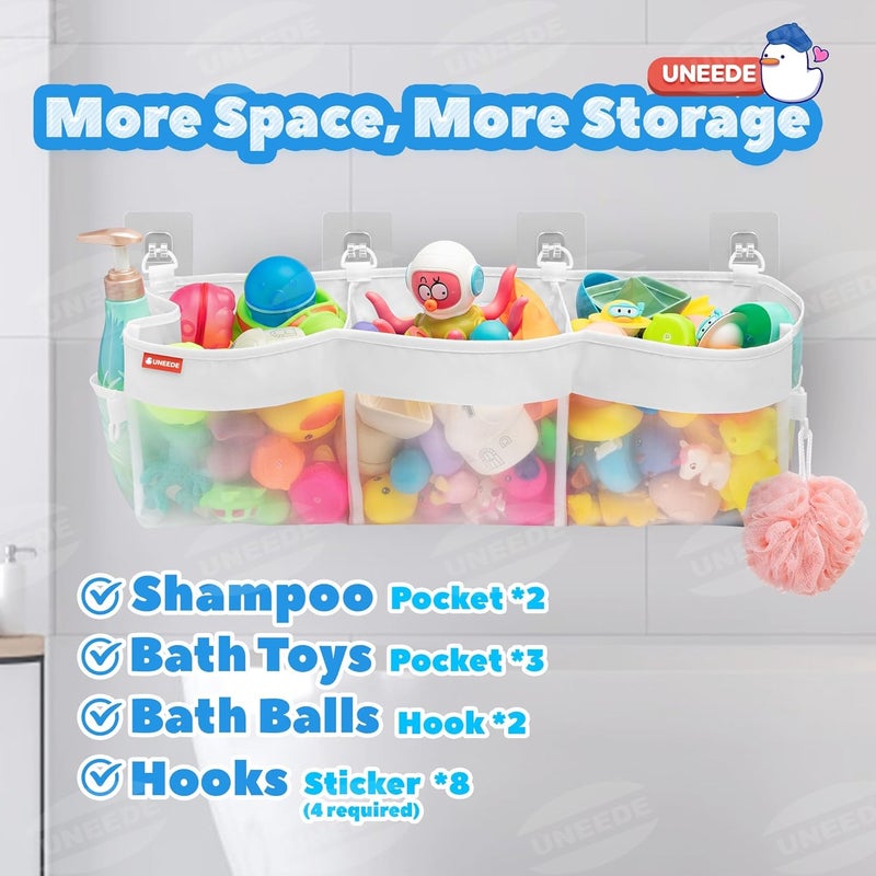 UNEEDE 3 Compartment Horizontal Bath Toy Organizer for Tub,Extra Large Capacity 4.95 Gallons Bath Toy Storage Holder,Mesh Quick Dry Bathtub Storage and Organizer,Easy Access Baby Bathtub Holder - Image 3